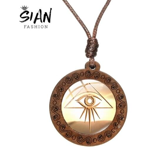 SIAN The Eye Of Horus Egyptian Symbol Retro Wood Necklace For Women Fashion Pendant Trendy Choker Necklaces On Neck Jewelry Gift