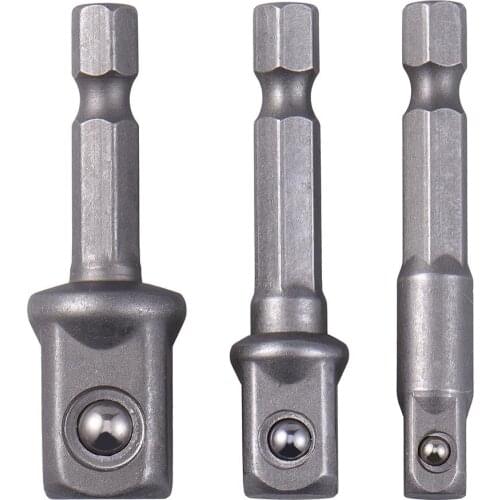3pcs Chrome Vanadium Steel Socket Adapter Hex Shank to 1/4" 3/8" 1/2" Drill Bits Extension Bar For Power Tools