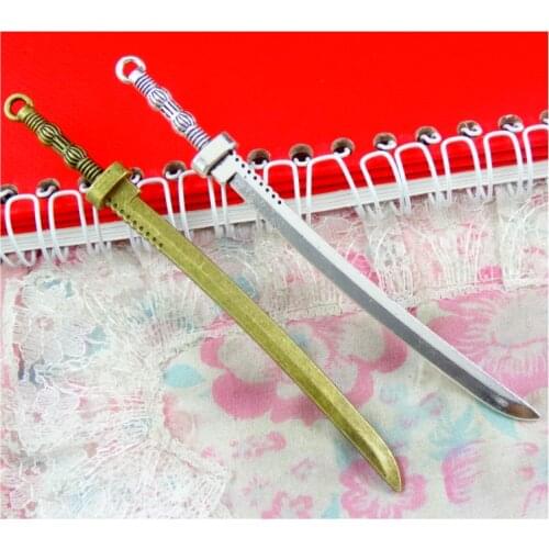 10Pcs Charms Samurai Sword 107*10MM Bronze Color Antique Silver Plated Knife Pendants DIY Crafts Making Findings Jewelry