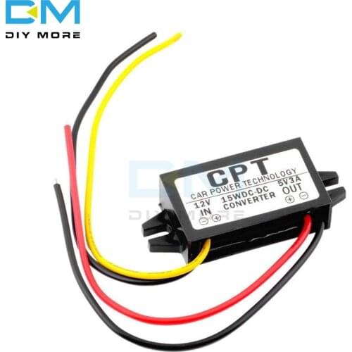 DC-DC 12V to 5V 3A 15W Step-down Power Converter Module Adapter Lead Wire Short Circuit Over Current Voltage Protection No USB