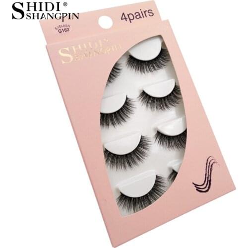 SHIDISHANGPIN 4 Pairs Hand Made Makeup Thick Fake Eyelash cruelty free Faux Cils 1 Box 3D Mink Eyelashes Natural long