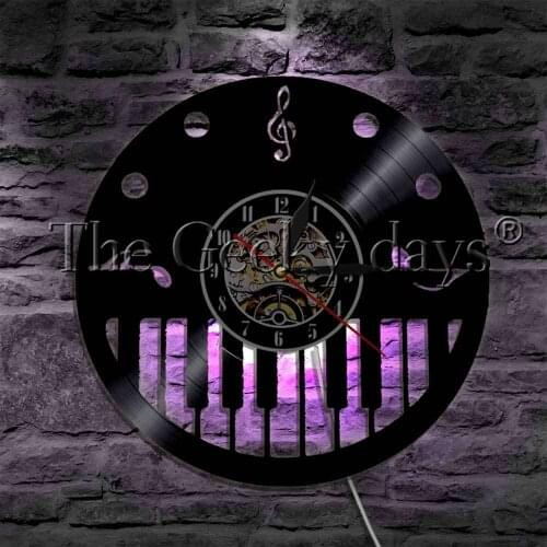 Treble Clef Music Notes Vinyl Record Wall Clock With LED illumination Musical Piano Notes Music instrument LED Night Lamp