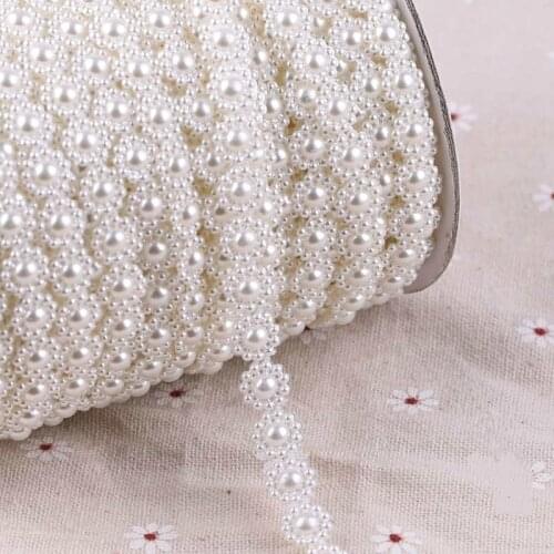 NEW 1cm Wide Connection Imitation Pearl Diy Beaded Jewelry Hair Decoration Clothing Fine Tulle Lace With Beads And Stones Fabric