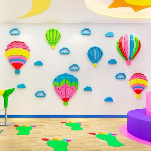 Hot Air Balloon Acrylic Wall Stickers For kids room Cartoon Decoration of Kindergarten Classroom Living room Home decor