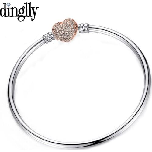 DINGLLY High Quality Rose Gold Densely Inlaid heart-shaped Cufflinks Fit Women DIY Charms Brands Beads Bracelet & Bangle Making