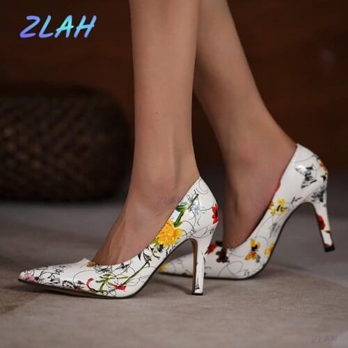New Spring and Autumn High Heels Womens Shoes Zlah Fashion Designer Floral Shallow Sandals Mixed Sexy Party High Heels