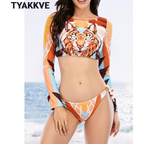 Surfing Swimsuit For Women 2021 Bikini Long Sleeve Swimwear Leopard Print Push Up Summer Bathing Suit Two Piece Bandeau Biquini