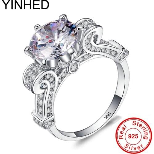 YINHED luxury Pure 925 Sterling Silver Rings 1 Carat CZ Zircon Engagement Ring Solid Silver Wedding Rings for Women ZSJ902
