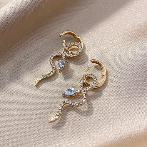 2021 Zircon Gold Color Hoop Earrings for Women Personality Long Snake Dangle Animal Earrings Jewelry Gifts