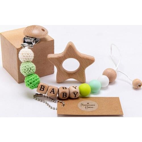 1pc Baby Dummy Pacifier Chain Clip Baby Teether Personalised Name Holder Nipple Soother Wooden Rodent Animal Teeth Pendant Toy