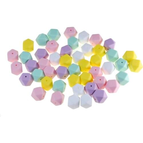 100pcs 17mm Hexagon Silicone Beads DIY Teething Pacifier Chain Clip Dental Care Chew Food Grade Bead Baby Teethers