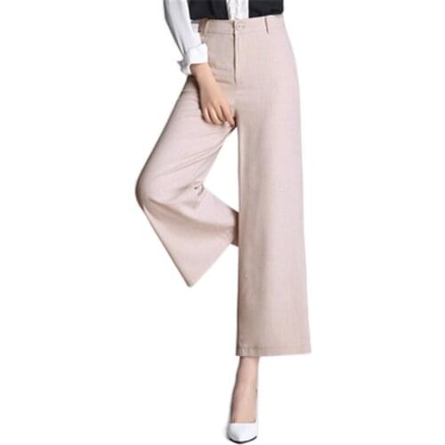 2021 New Solid Color Thin Plus Size Lady Casual Nine-point Straight Pants Women Summer Pants High Waist Wide Leg Pants