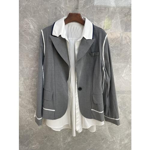 2021FW Autumn High Quality Women Luxury Fake Two Piece Blazer Jacket Female Casual Coat Overcoat 2 Color Tutu