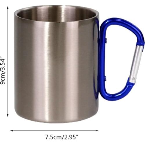 300ml DIY Customize Stainless Steel Travel Mug with D-Ring Carabiner Hook Handle Water Coffee Cup for Outdoor Camping GXMA