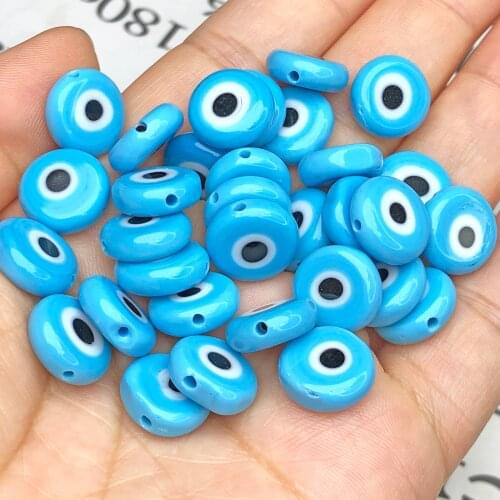6-12mm Flat Round Evil Eye Blue Lampwork Millefiori Glazed Glass Beads for Jewelry Making DIY Bracelet Necklace Accessories