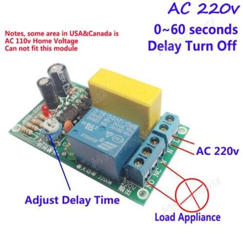 AC 220V 0~60s Adjustable Delay Turn Off Delay Timer Relay Switch for Stair Lamp
