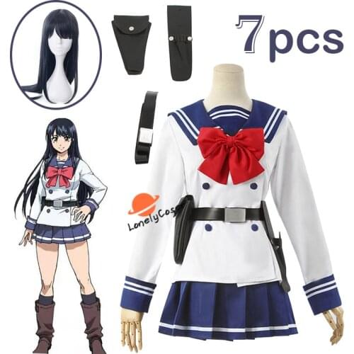 Anime High-Rise Invasion Honjo Yuri Cosplay Costume Dark Blue Wig JK Uniform Sailor Suits Bag Skirt Party Role Play Girls Women