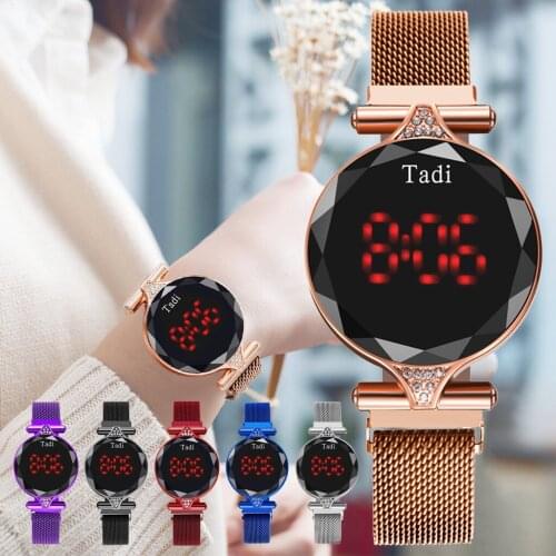 2021 touch screen LED ladies watch simple mesh belt lazy magnet buckle elegant temperament ladies quartz watch essential for out