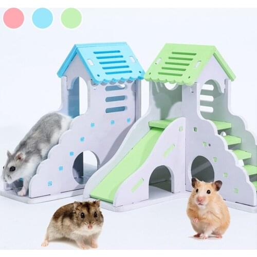 Wood Plastic Board Hamster Hideout House Non-Toxic Double Layer Hamster House Small Pet Hideout Chinchilla Guinea Pet Supplies