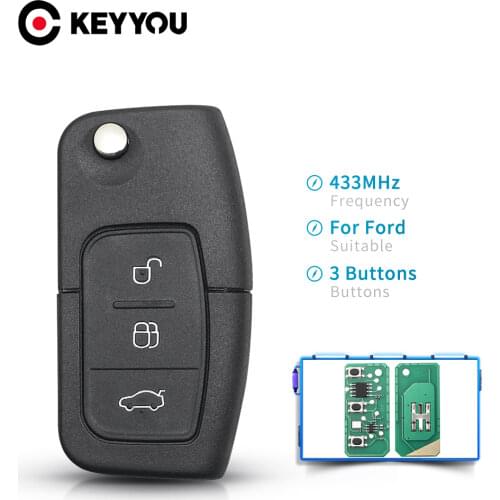 KEYYOU 433MHz 4D60/63 Chip HU101 Uncut Blade 3 BT Flip Folding Remote Control Car Key For Ford Focus Mondeo Fiesta Galaxy Key
