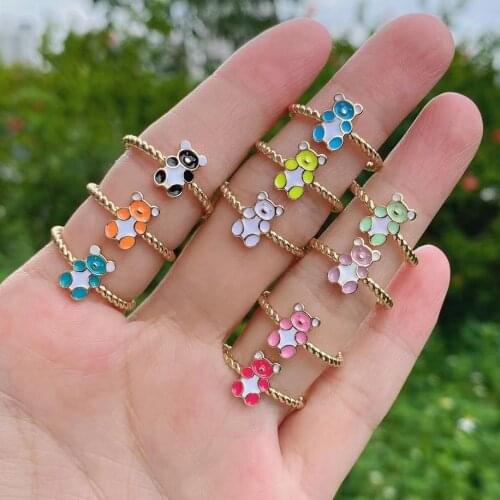 10Pcs Cute Minimalist Animal Finger Ring Sweet Candy Colors Enamel Open Ring For Women Accessories Party Jewelry Gift