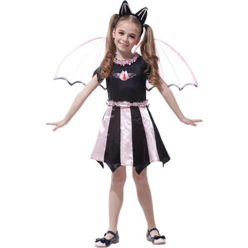 Cute Girls Halloween Cosplay Bat girls Dress Clothes Costume Dress+Hair Hoop+Bat Wing Outfit Party Princess Baby Dress