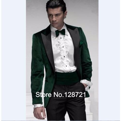 Fashion Mens Suits Groom Tuxedos Groomsmen Wedding Party Dinner Best Man Suits Blazer (Jacket+Pants+Girdle+Bow Tie) NO:1382