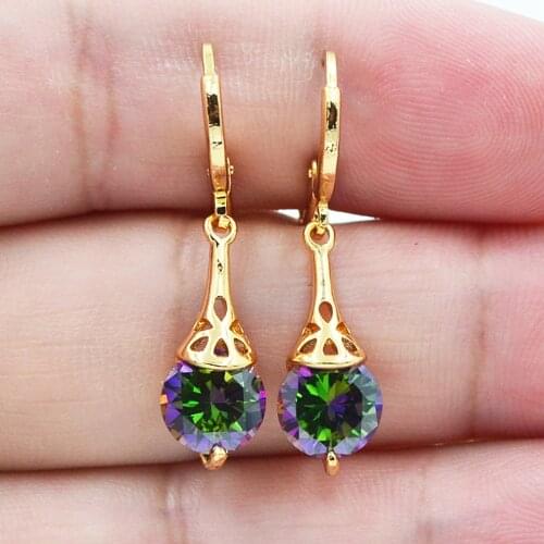 Fashion Jewelry Gold Color Mystic Multicolor CZ Zircon Water Drop Dangle Earrings for Women