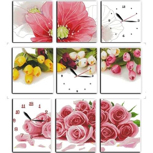 Cross Stitch Kits Romantic Wall Clock Embroidery Counted 11CT 14CT Printed Needlework Stamped Decoration DIY Handmade Gifts Sets