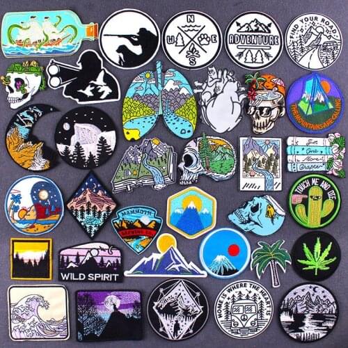 Mountain Patch Iron on Embroidered for Clothing Outdoor Nature Patches for Jacket Clothes DIY Applique Badges T-shirt