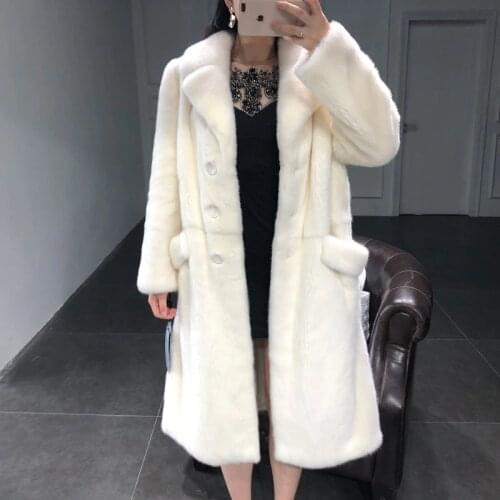 Mink Whole Fur Women Long Skirt Coat with Collar Winter Thick Warm Female Mink Fur Jacket