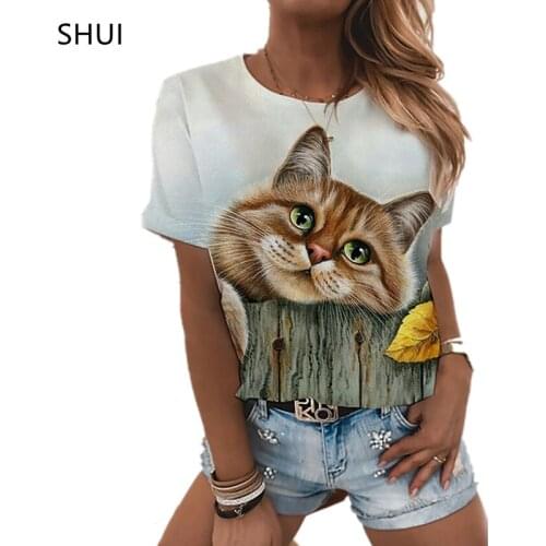 New 3D Printing Womens Fashion Cute Animal Cat Summer Casual All-match T-shirt Plus Size Clothing XXS-6XL Camisetas De Mujer