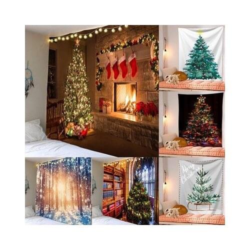 New Year Wall Hanging Tapestry Merry Christmas Tree Reindeer Snowflake Forest Tapestry Print Colorful Bedroom Living Room Dorm