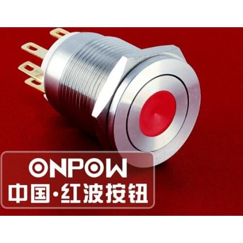 ONPOW 19mm 1NO1NC Stainless Steel Momentary Super flat IP65 Dot LED Metal Push Button Switch (LAS1GQPF-11D/R/12V/S) CE, RoHS
