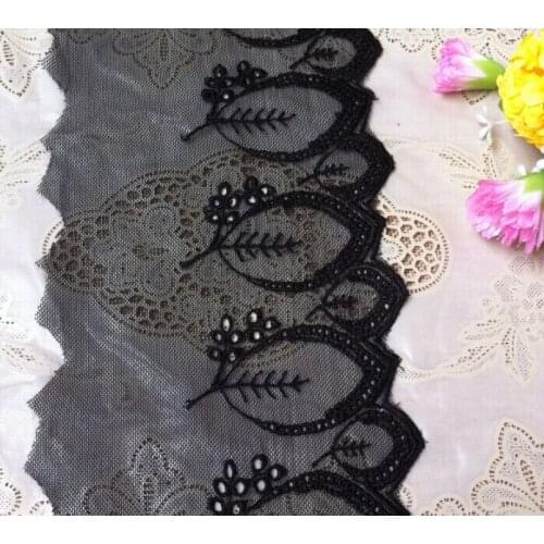 Wholesale 5 Meters 14cm Width Black Embroidered Leaf Lace Edge Trim Fabric Ribbon Wedding Craft Home Party Decorations
