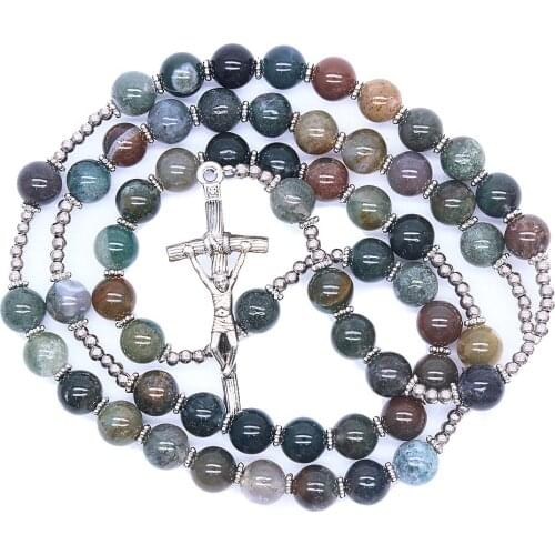 Christ cross necklace natural stone indian agate beads cross church supplies wholesale cross necklace