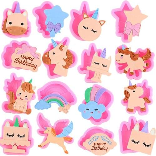Rainbow Unicorn Horse Silicone Mold Baby Birthday Cake Decorating Tools Cupcake Topper Fondant Moulds Candy Clay Chocolate Mould