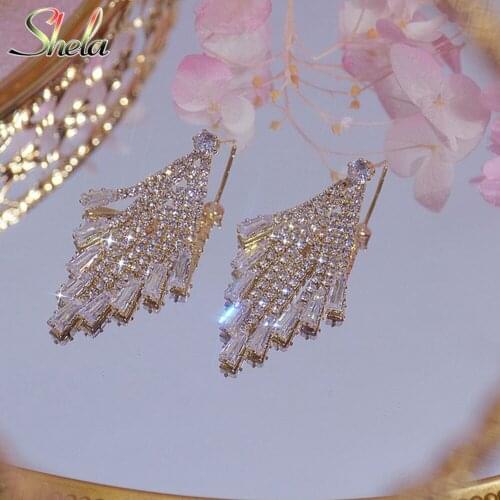 Wedding Party Tassel Earrings Dangle Bling AAA Zircon Korean Fashion Jewelry For Women Pendant Wholesale S925 Pin High Quality