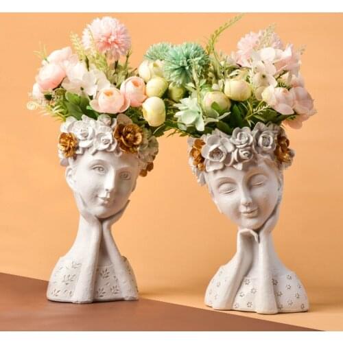 Nordic Home Decoration Resin Vase Sculpture Statue Figure Flower Pot Room Decoration Flower Arrangement Creative Crafts