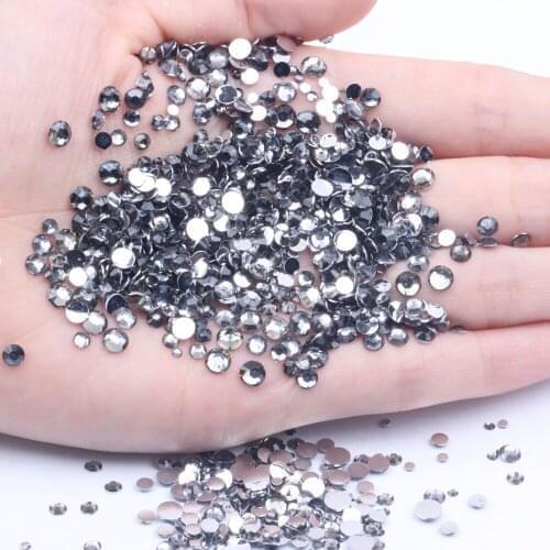 Gray Color Resin Rhinestones 500/1000pcs 2-6mm Round Flatback Non Hotfix Diamonds Appliques For Fabric Garments Accessories
