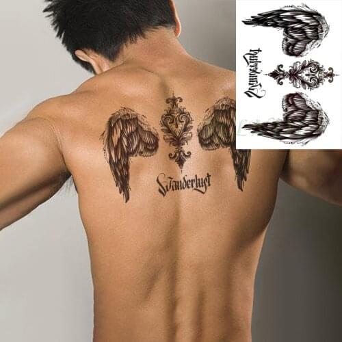 Waterproof Temporary Tattoo Sticker Angel Wings Feather Letter Flash Tatoo Fake Tatto Big Size Body Art for Girl Men Women