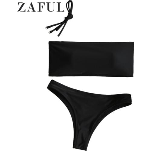 ZAFUL Bandeau Bikini 2018 Swimwear Women Chinlon High Cut Swimsuit 13 Colors Availiable Bathing Suit Sexy Thong Bikini Biqunis