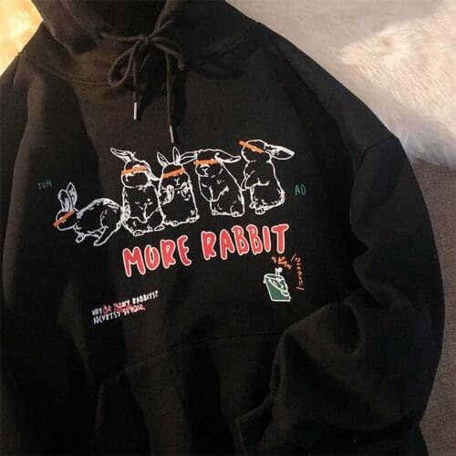 Women Sweatshirt For Women More Rabbit Print Winter Korean Style Fashion Hoodies Kawaii Oversized Hooded Polyester Harajuku