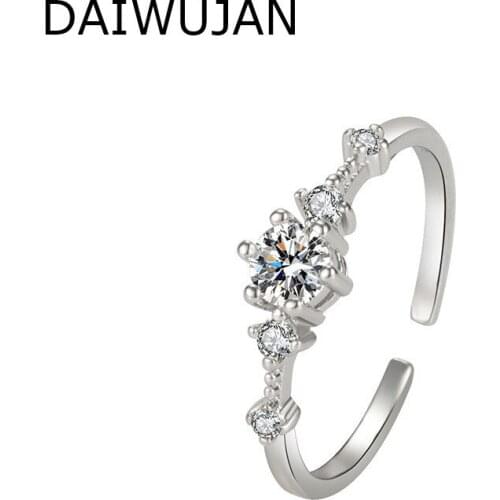 DAIWUJAN INS Six Claws AAAAA Zircon Open Rings For Women Simple Diamond Thin Ring Bridal Wedding Engagement Silver 925 Jewelry