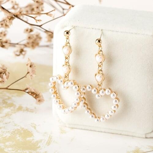Ruanme fashion metal pendant earrings femininity heart-shaped earrings peach heart pearl earring jewelry accessories