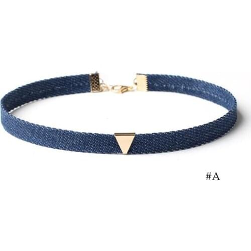 Punk Blue Denim Choker Necklace For Women New Jeans Collar Choker Alloy Pendant Choker Colliers Ras De Cou Bijous Colar Jewelry