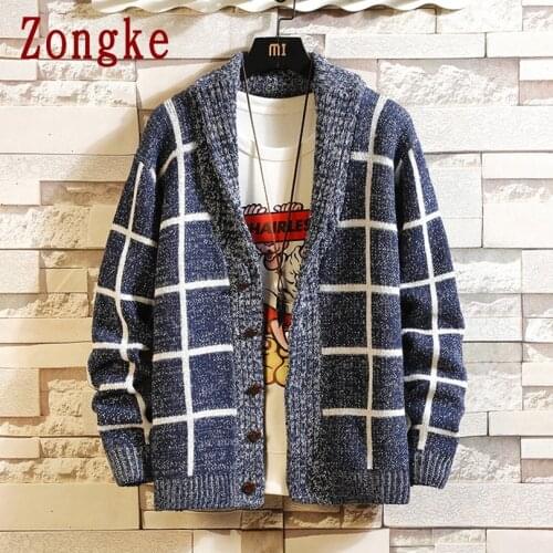 Zongke 2020 Autumn Striped Thick Knit Cardigan Men Slim Fit Knitted Sweater Men Winter Mens Winter Sweater Korean Knitwear 3XL