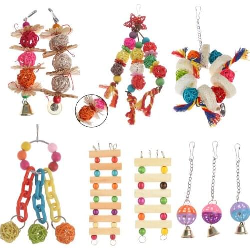 1PC Parrot Toys Wood Birds Standing Chewing Rack Toys Bead Ball Heart Star Shape Parrot Toy Bird Toys Accessories Supplies