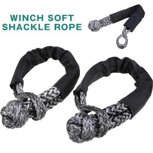 2pcs 38000LBS Black Soft Shackle Rope Winch Synthetic Tow Recovery Strap Winch Soft Shackle Rope Winch Tow Rope