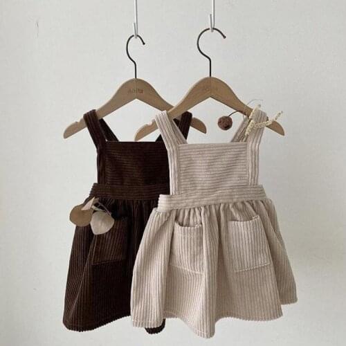 2021 Spring New Baby Girls Corduroy Suspenders Dresses Solid Color Sleeveless Party Dress Toddler Kids Straps Princess Dress